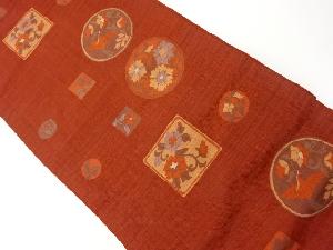 丸文に色紙・花鳥模様織出し名古屋帯